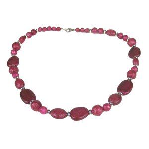 Imitation Stone Necklace Beaded 25 inch Strand Jewelry Sivertone Plastic